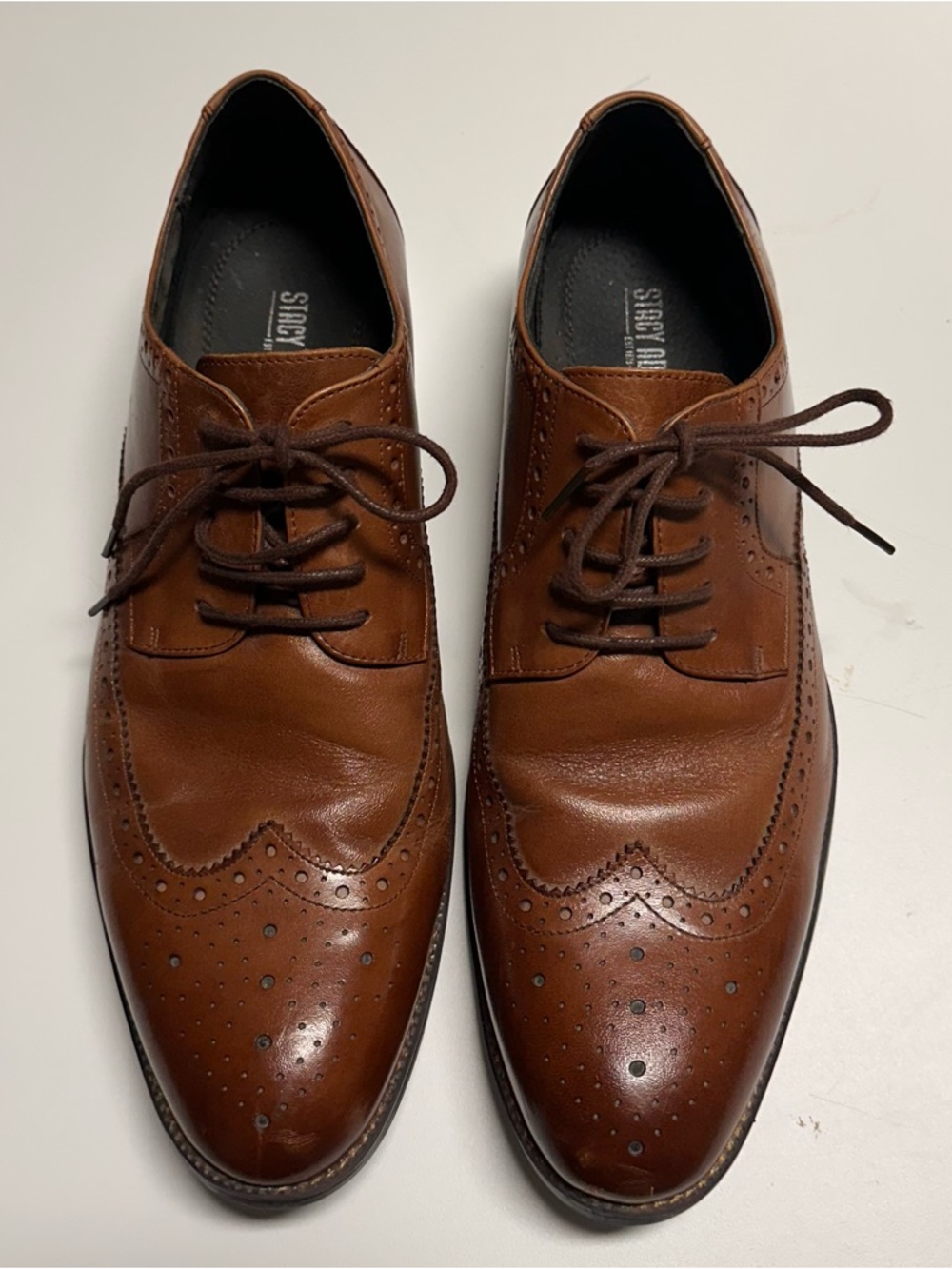 Stacy Adams Cognac Leather Wingtip Oxford Dress Shoes Mens Size 11 Classic Brogu